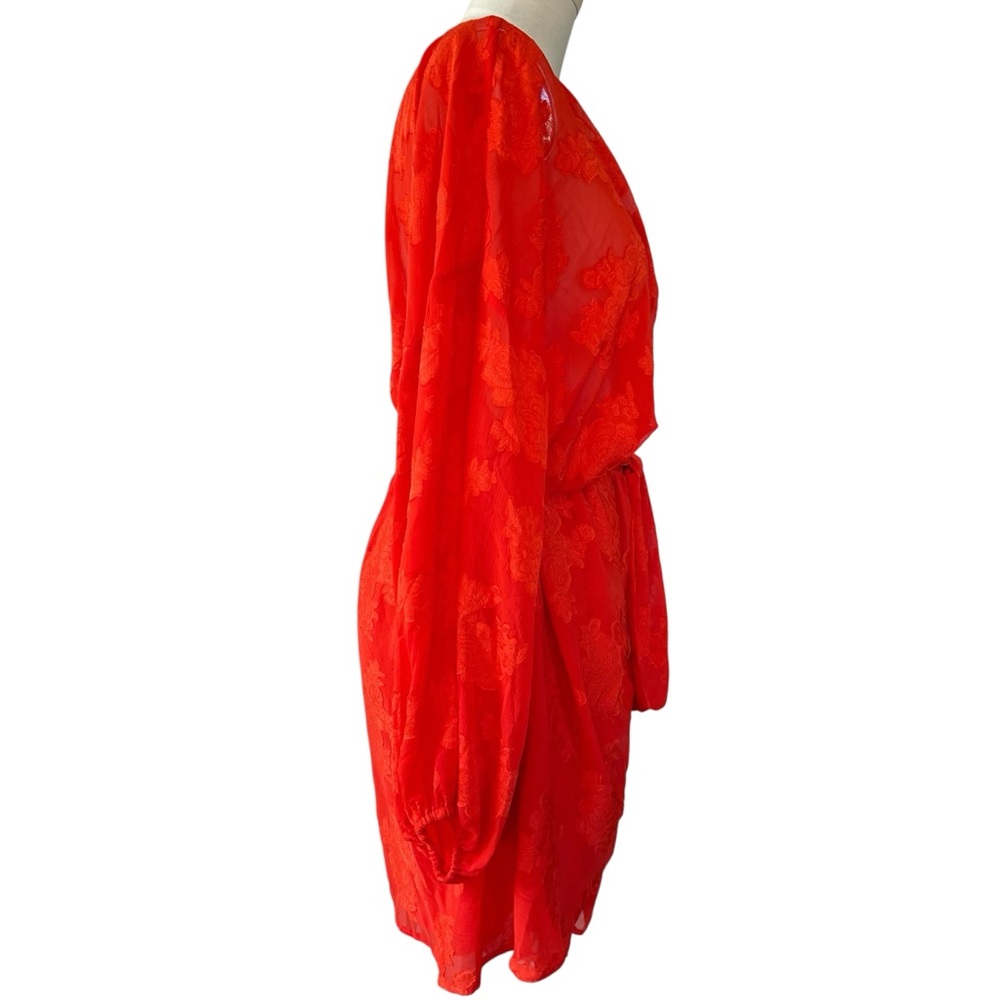 ❤️ NWT! ASOS CURVE Tomato Red Jacquard Sheer Belted Mini Dress - Picture 4 of 9